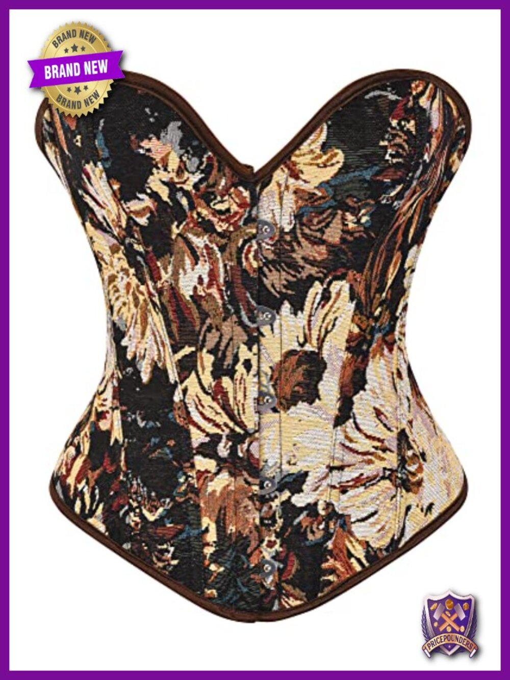 Womens Vintage Floral Overbust Corset Bustier Top Lace Up Waist Training